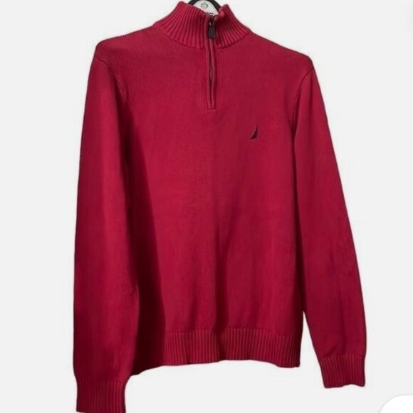 Nautica Red 100% Cotton Quarter-Zip Pullover Sweater – Men’s Size Large - Picture 1 of 5